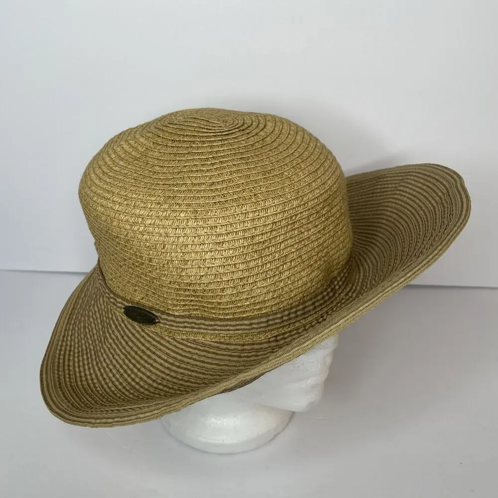 CAPPELLI Strawworld Women's Straw HAT with Striped Fabric Ribbon Detail BEIGE